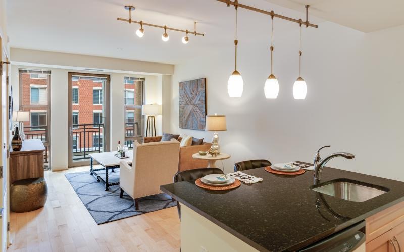 a kitchen with a large island